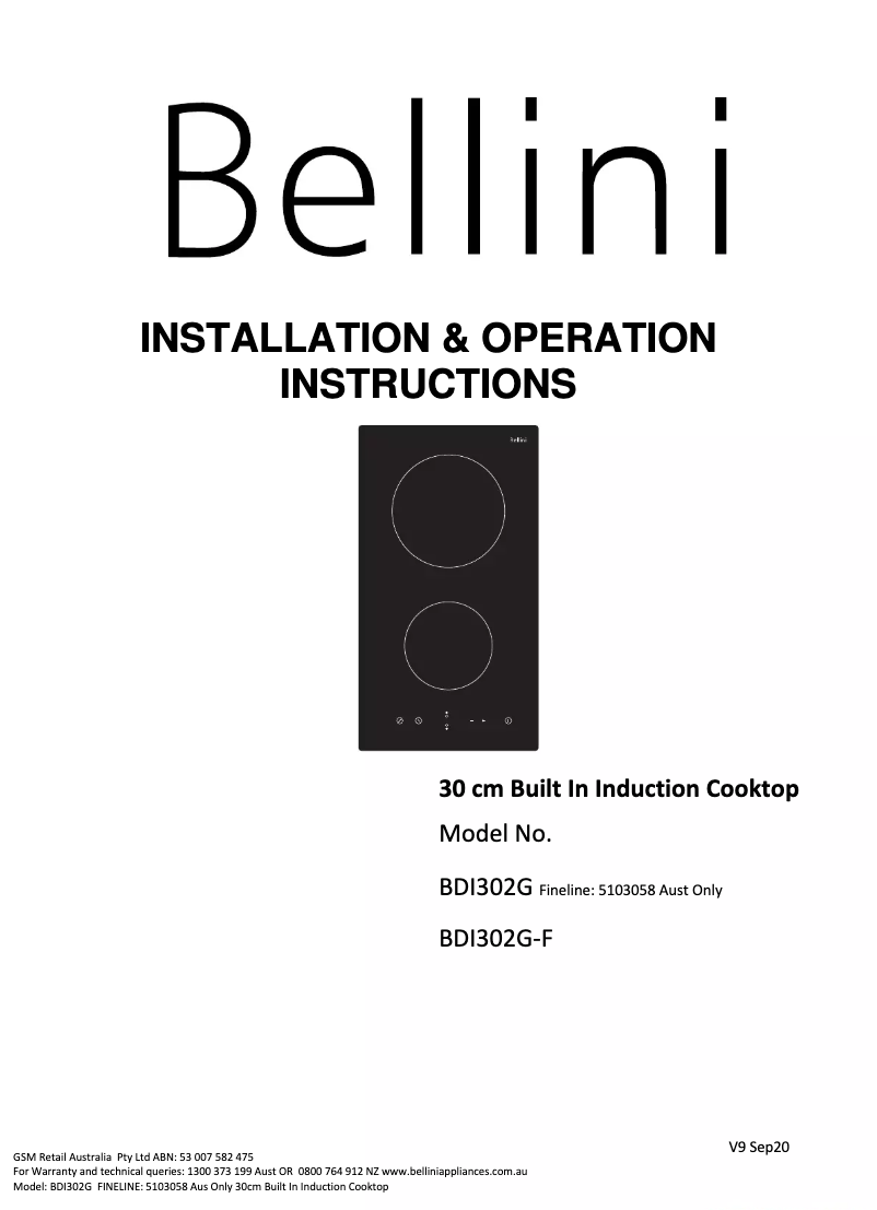 Page 1 de la notice Manuel utilisateur Bellini BDI302G