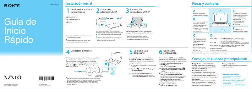 Page 1 de la notice Guide d'installation Sony Vaio Tab 13 SVT131190X