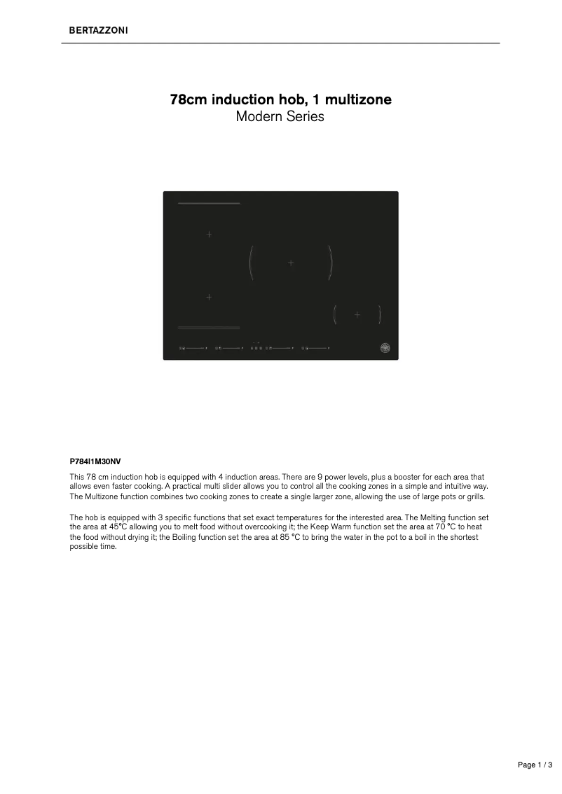 Page 1 de la notice Fiche technique Bertazzoni P784I1M30NV