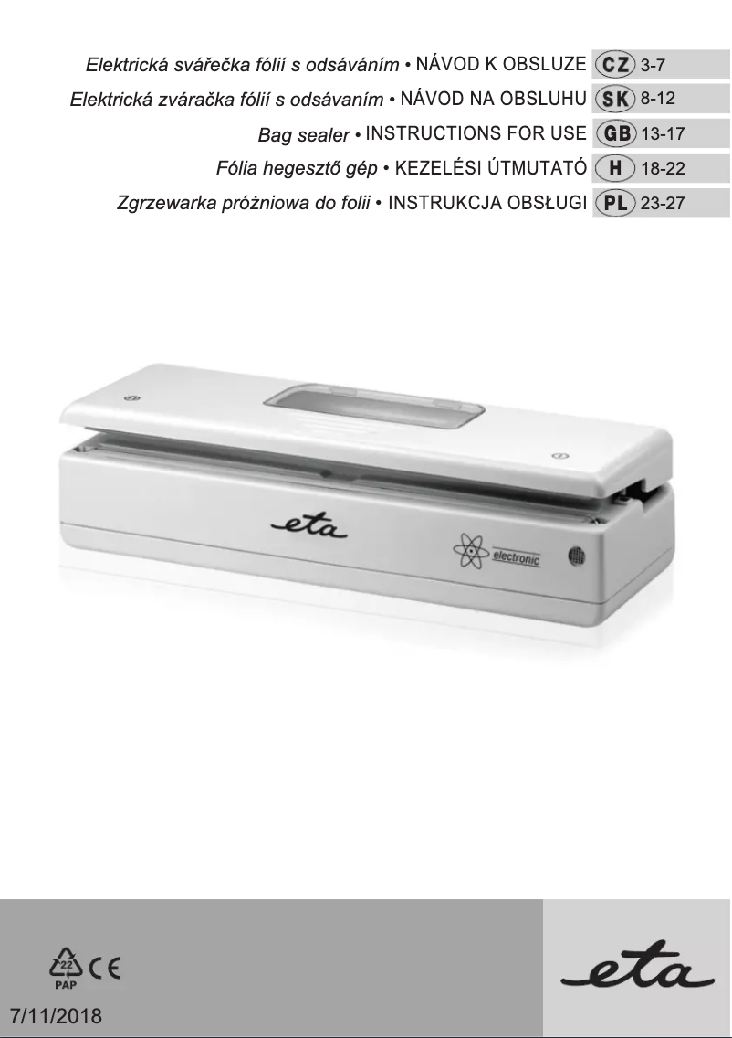 Page n°1 - Manuel utilisateur Eta Electronic 0762 90000