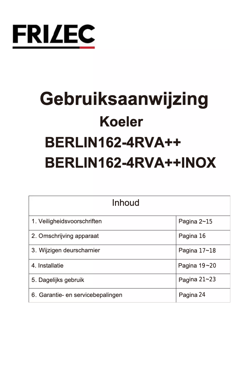 Image de la première page du manuel de l'appareil BERLIN162-4RVA++