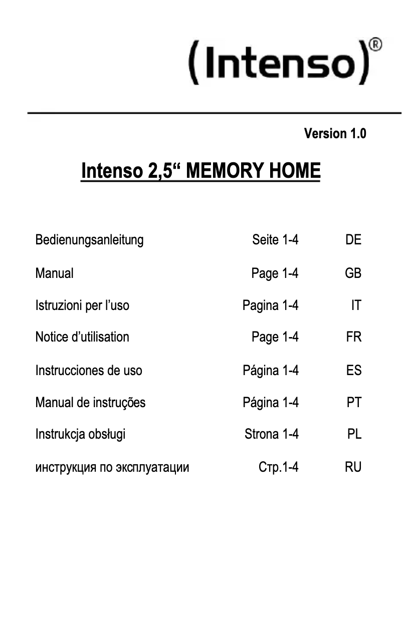 Página 1 del manual Manual de usuario Intenso Memory Home USB 3.0