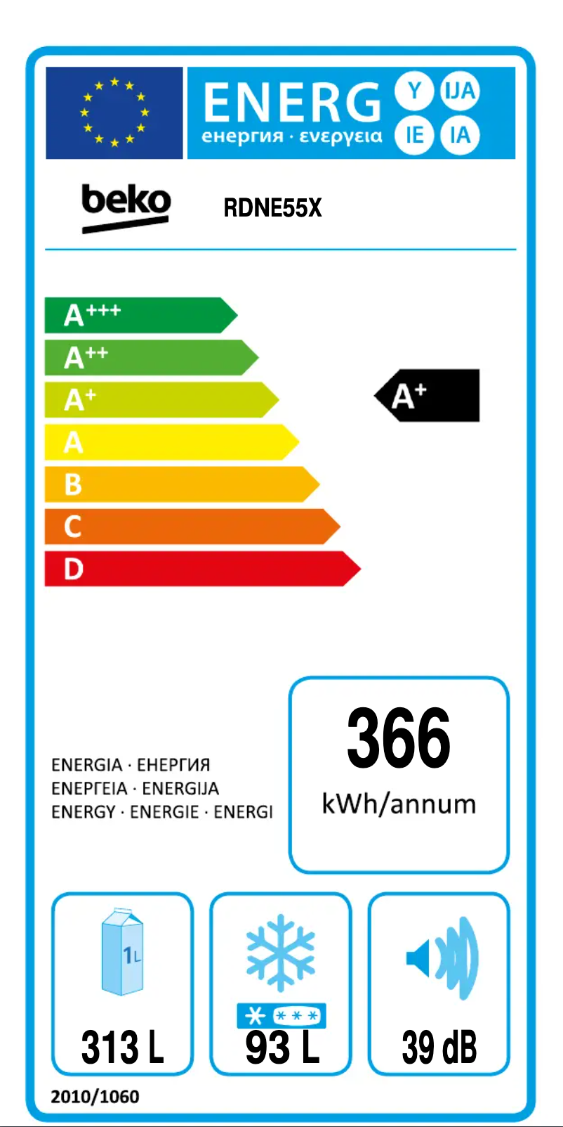 Page n°1 - Label énergétique Beko RDNE55X