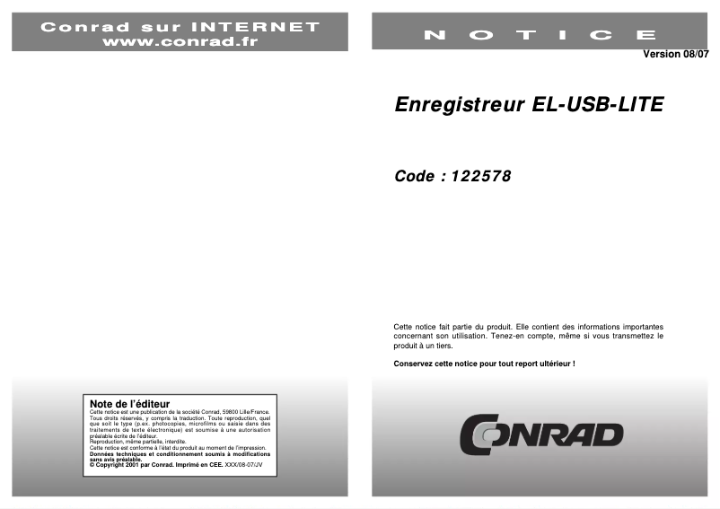 Page 1 de la notice Manuel utilisateur Lascar Electronics EL-USB Lite