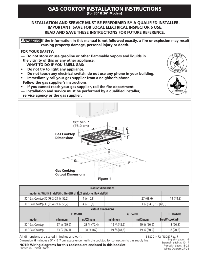Page 1 de la notice Guide d'installation Electrolux EW30GC55GW