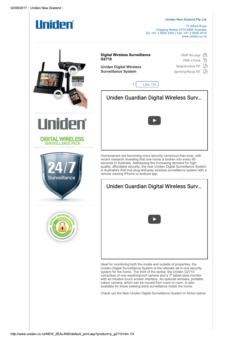 Page 1 de la notice Manuel utilisateur Uniden Guardian G2710