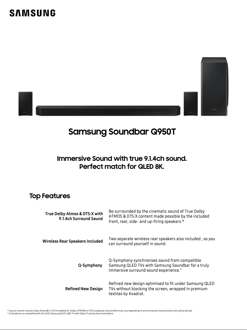 Page 1 de la notice Fiche technique Samsung HW-Q950T
