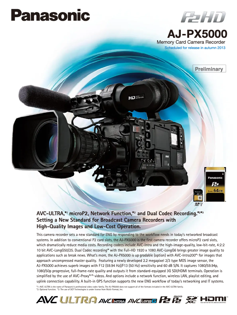 Page 1 de la notice Manuel utilisateur Panasonic AJ-PX5000