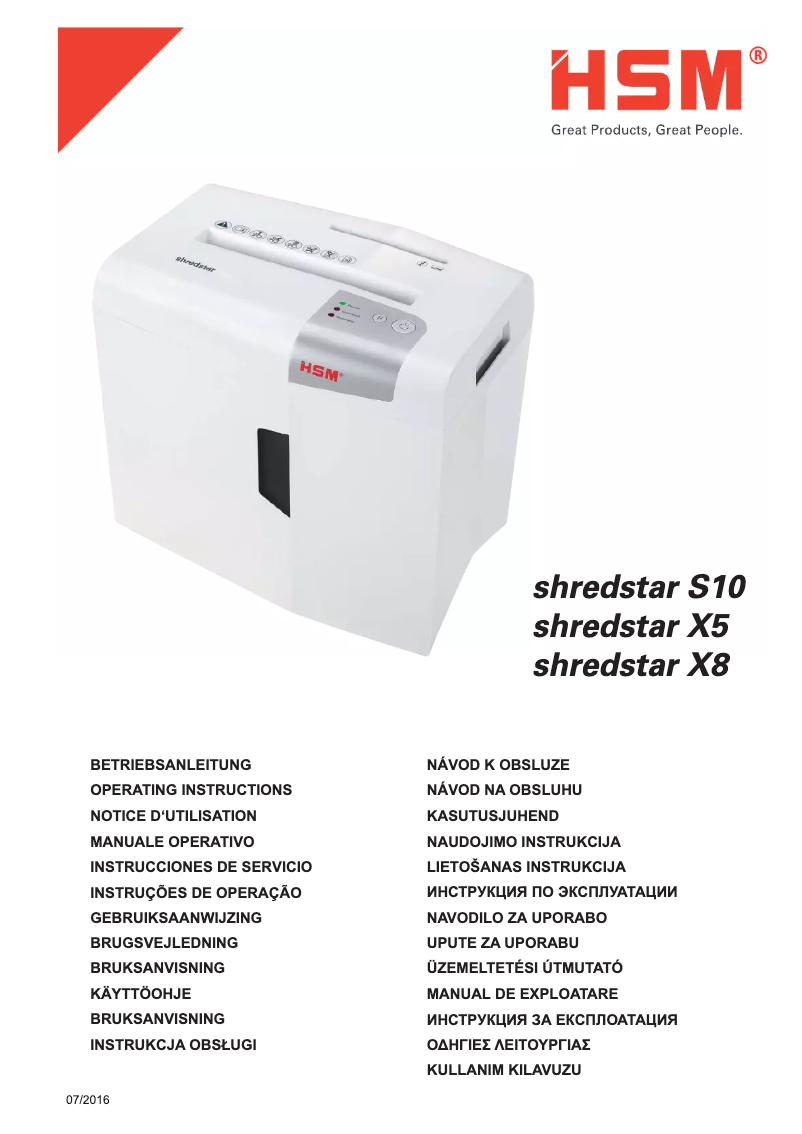Page n°1 - Manuel utilisateur HSM shredstar X8