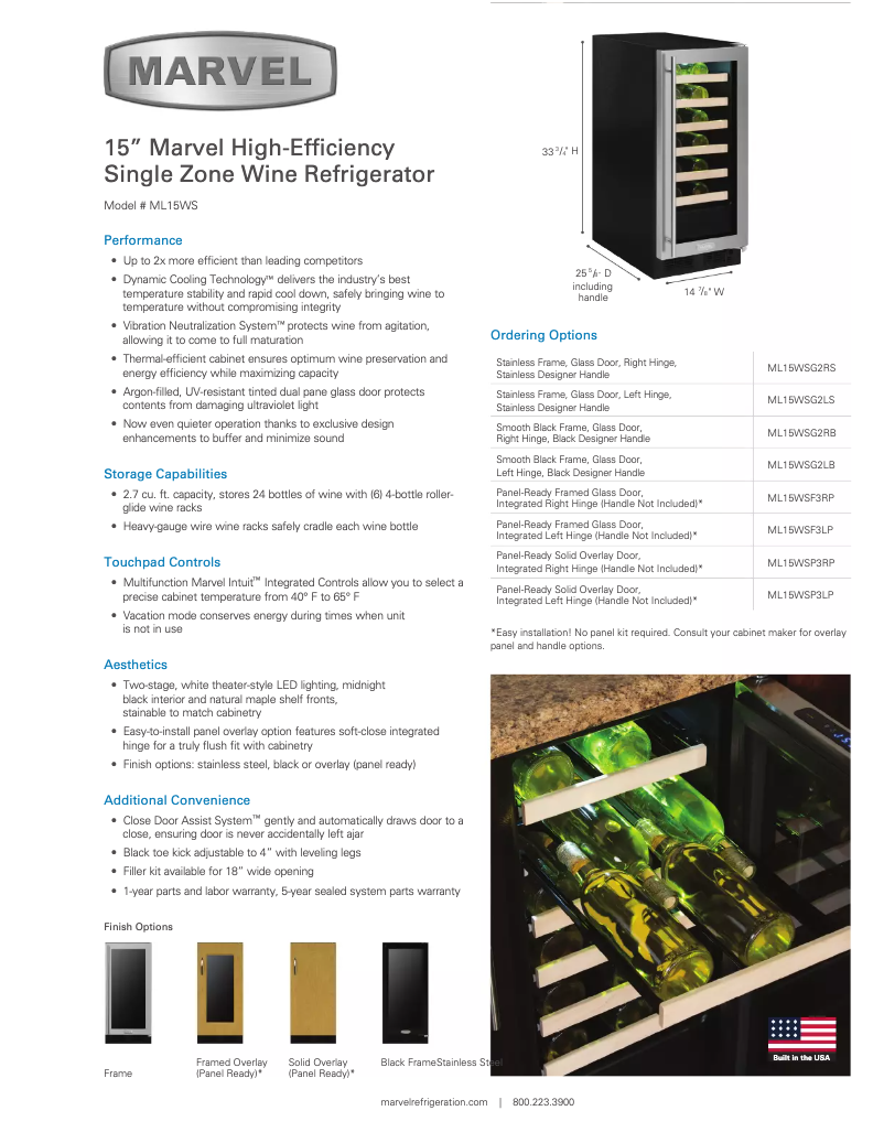 Page 1 de la notice Fiche technique Marvel ML15WSF3RP