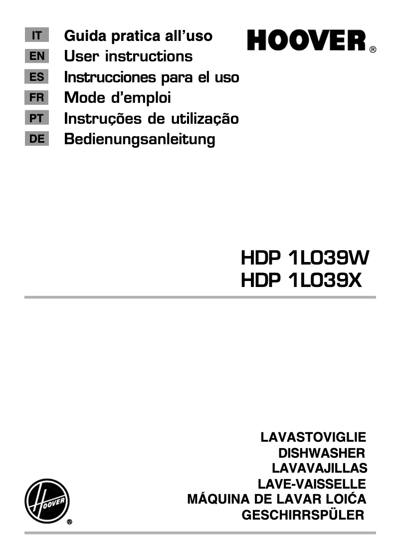Page n°1 - Manuel utilisateur Hoover HDP 1LO39W