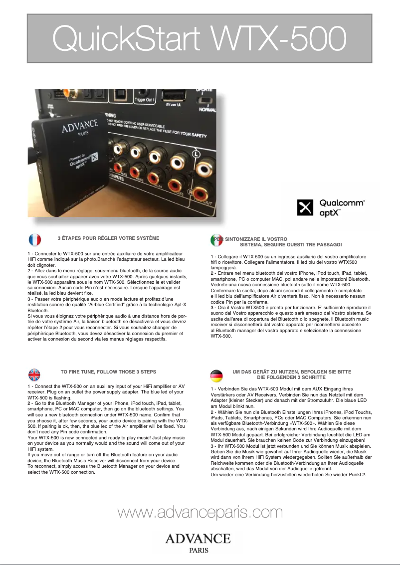 Página 1 del manual Manual de usuario Advance WTX-500