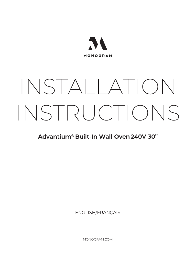 Page 1 de la notice Guide d'installation Monogram ZSB9231NSS