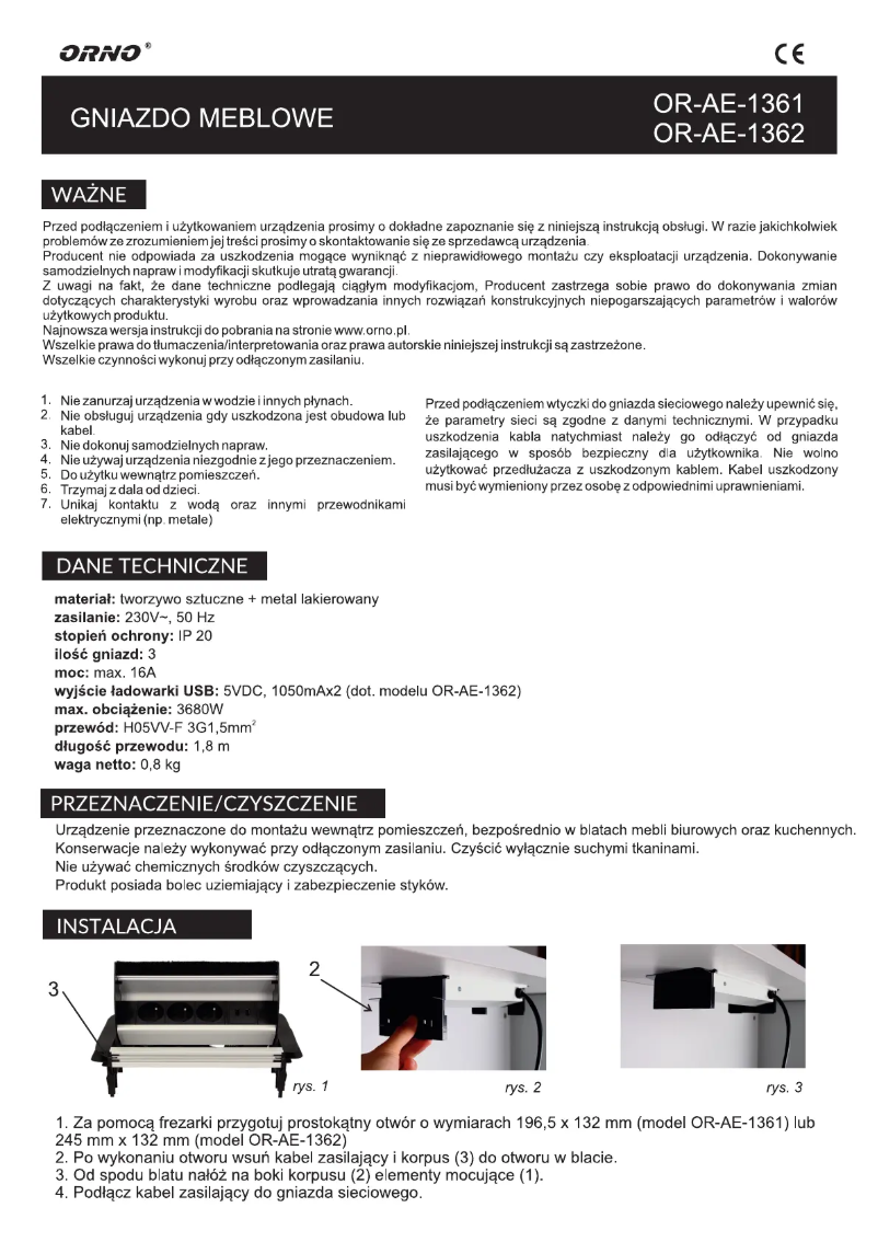 Page 1 de la notice Manuel utilisateur ORNO OR-AE-1361