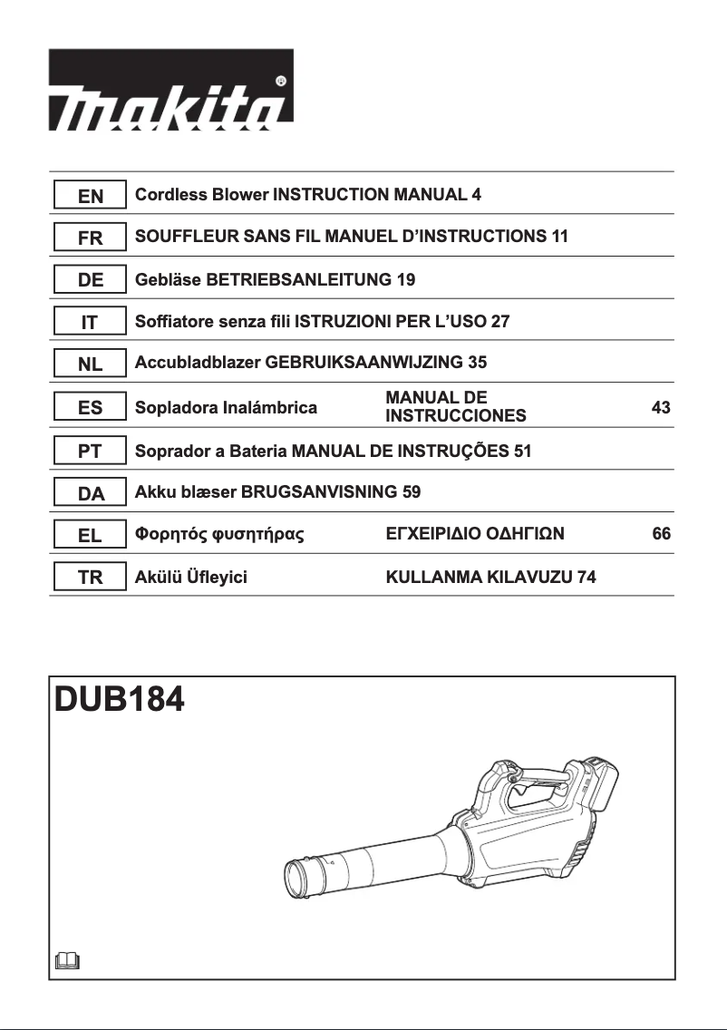 Page 1 de la notice Manuel utilisateur Makita DUB184RT