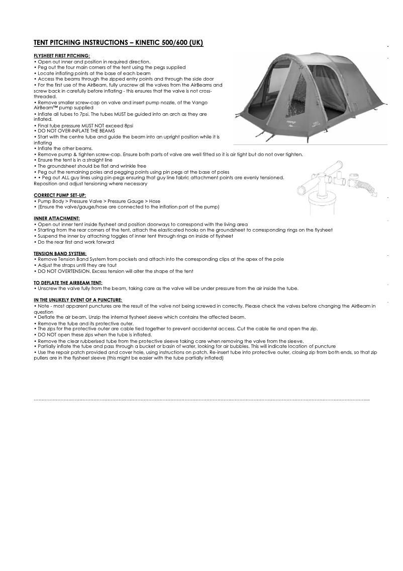 Page 1 de la notice Manuel utilisateur Vango Kinetic V 500