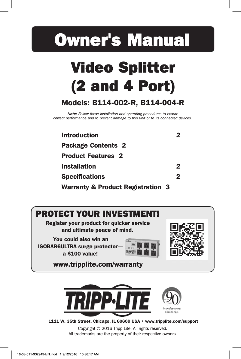 Page 1 de la notice Manuel utilisateur Tripp Lite B114-002-R