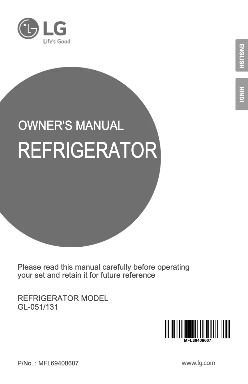 Page 1 de la notice Manuel utilisateur LG GL-B131RSWV