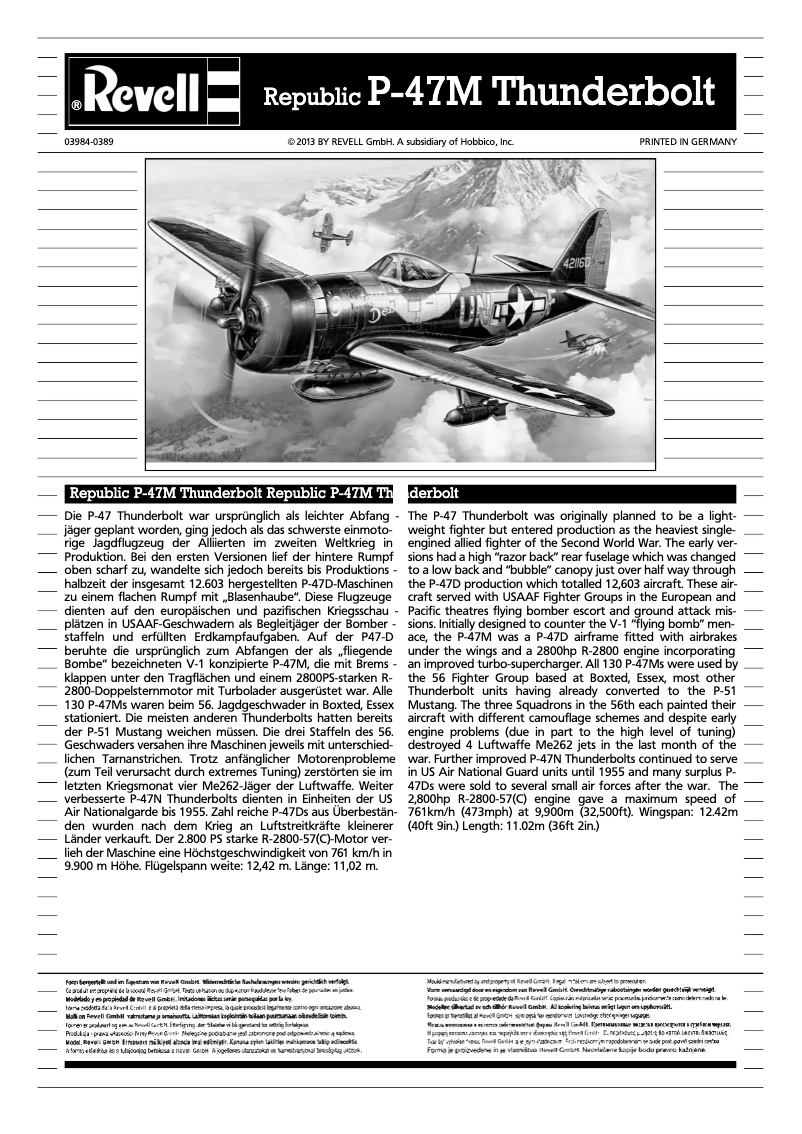 Page n°1 - Manuel utilisateur Revell P-47 M Thunderbolt