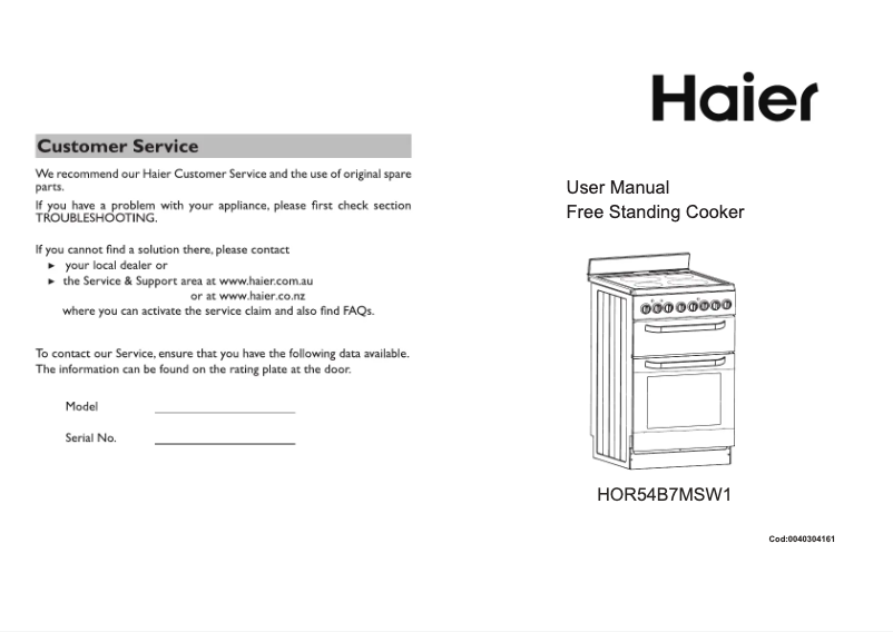 Page 1 de la notice Manuel utilisateur Haier HOR54B7MSW1