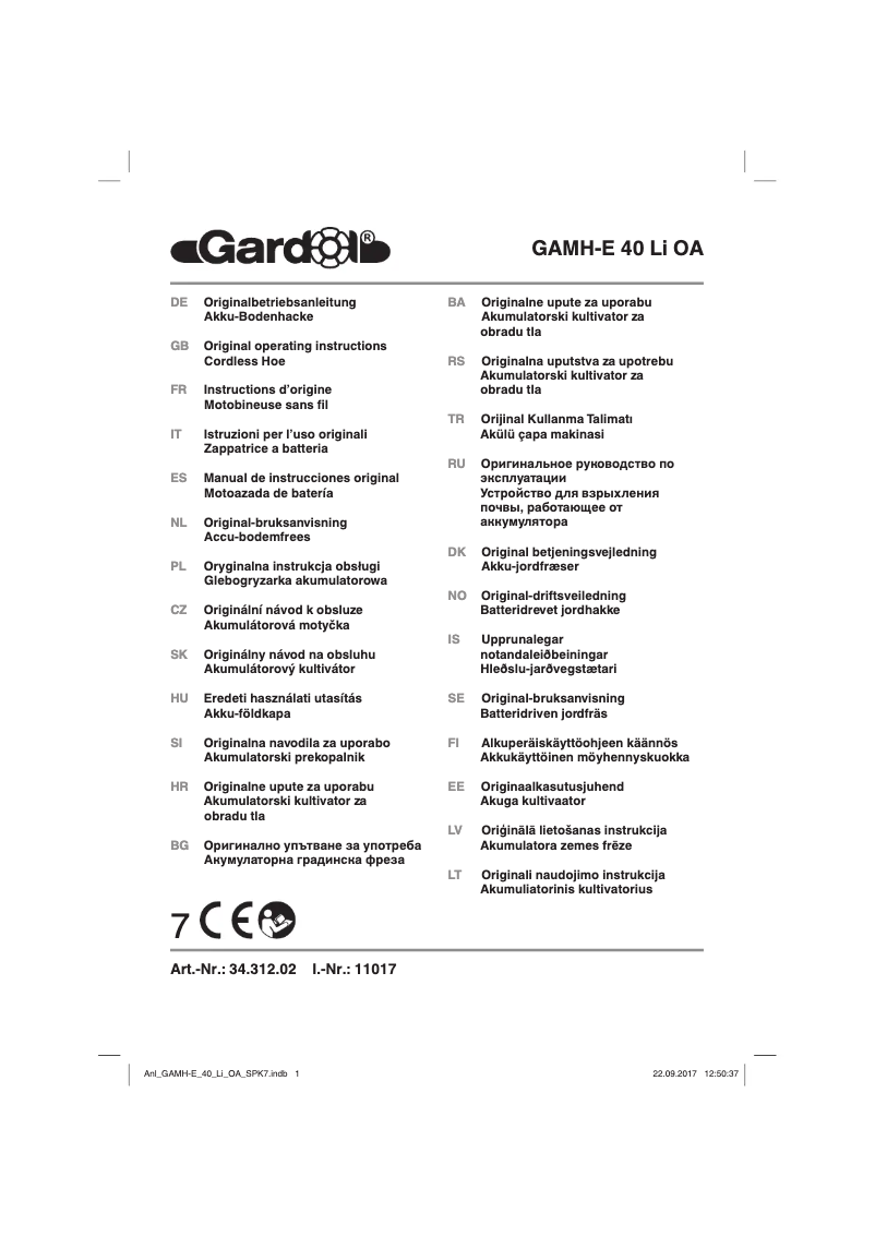 Page 1 of the manual User Manual Gardol GAMH-E 40 Li OA