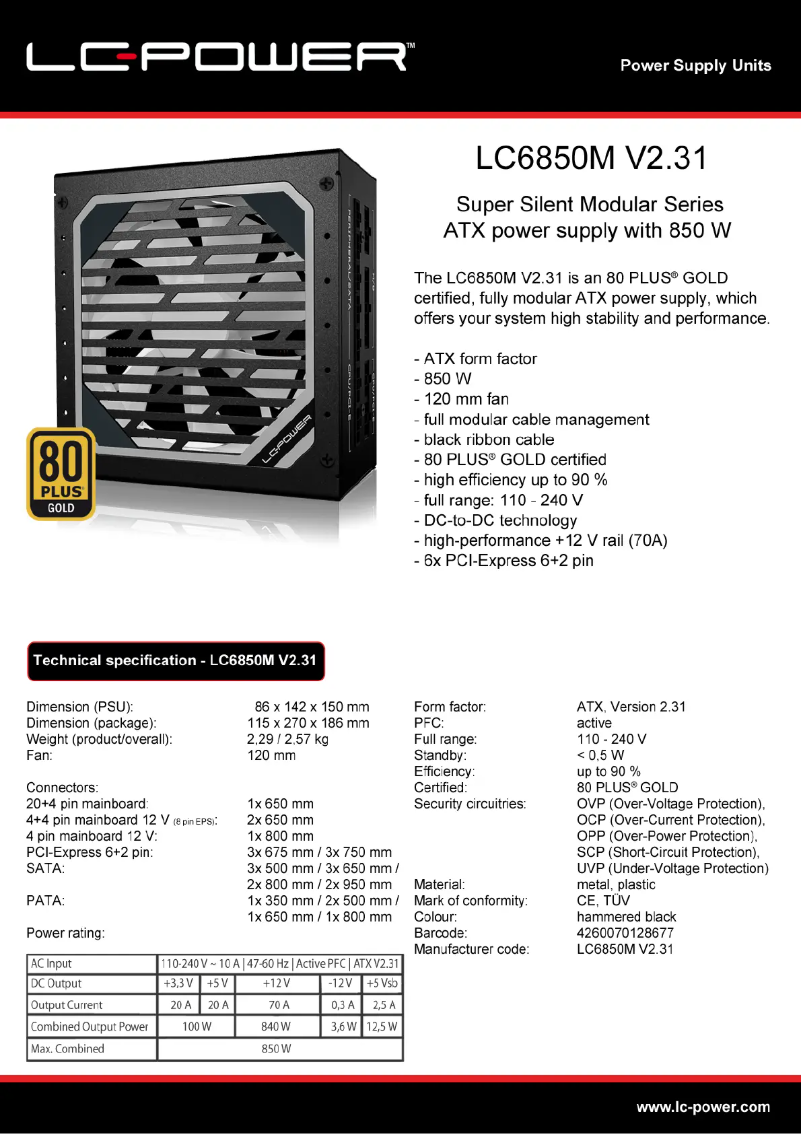 Page n°1 - Fiche technique LC-Power LC6850M V2.31