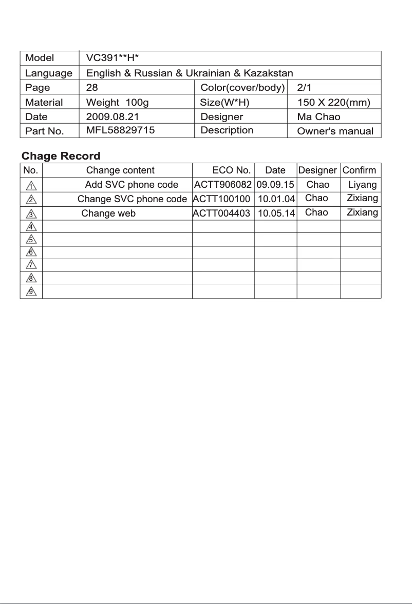 Page 1 of the manual User Manual LG V-C39101H