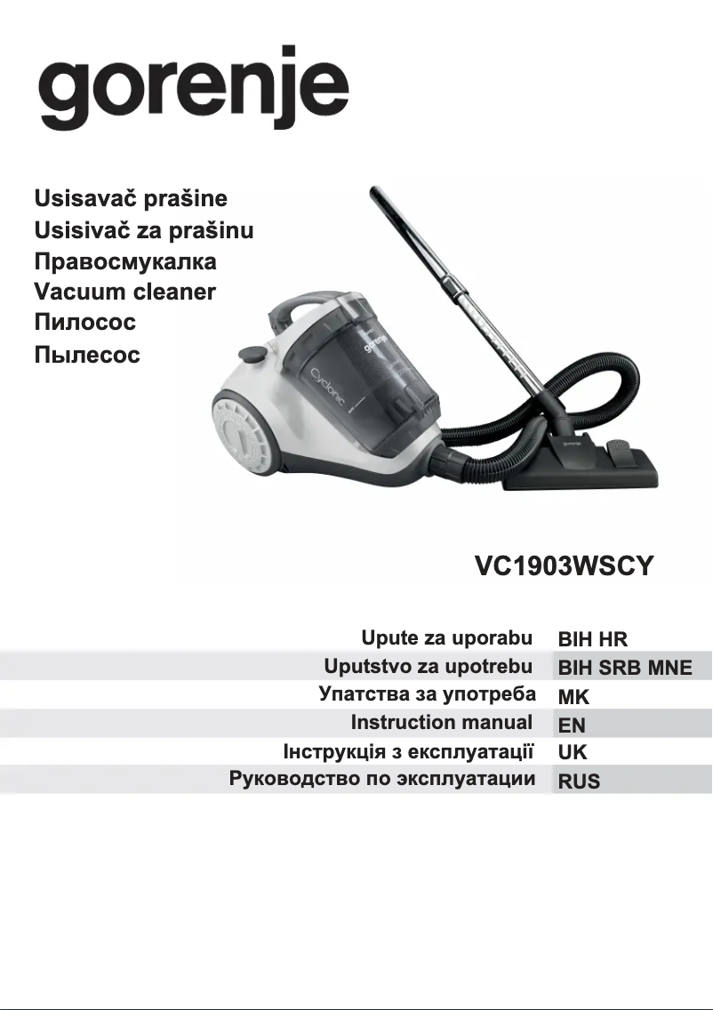 Page 1 de la notice Manuel utilisateur Gorenje VC1903WSCY