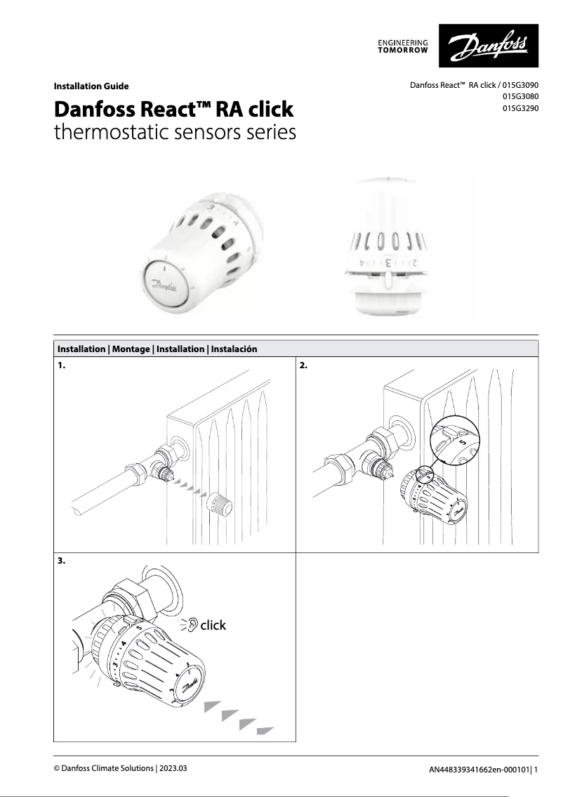 Page 1 de la notice Manuel utilisateur Danfoss React RA click