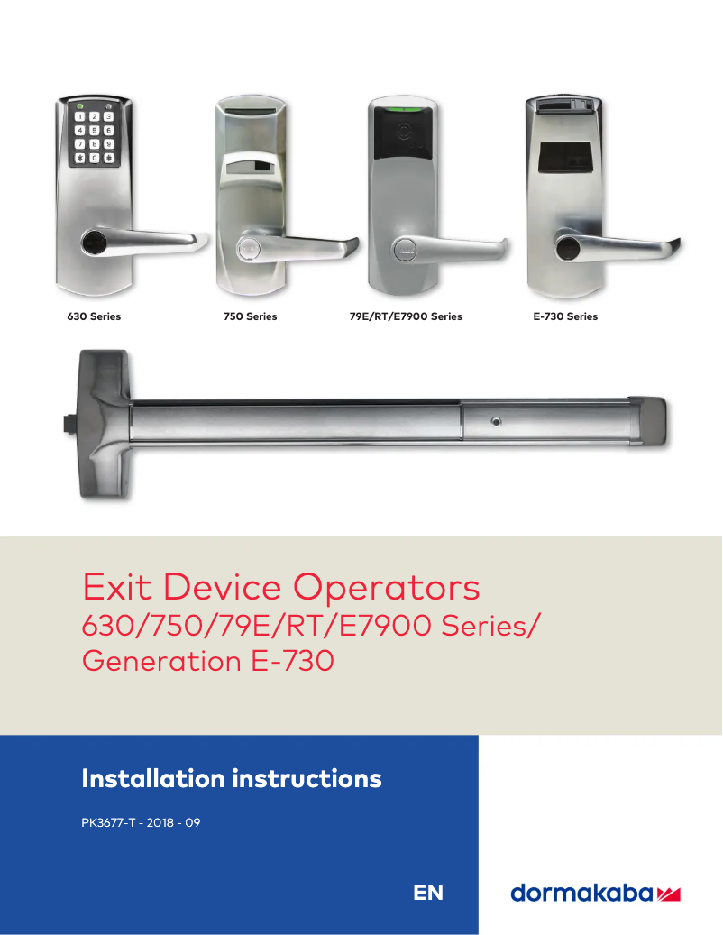 Page 1 de la notice Manuel utilisateur Dormakaba Exit Device Operators 630