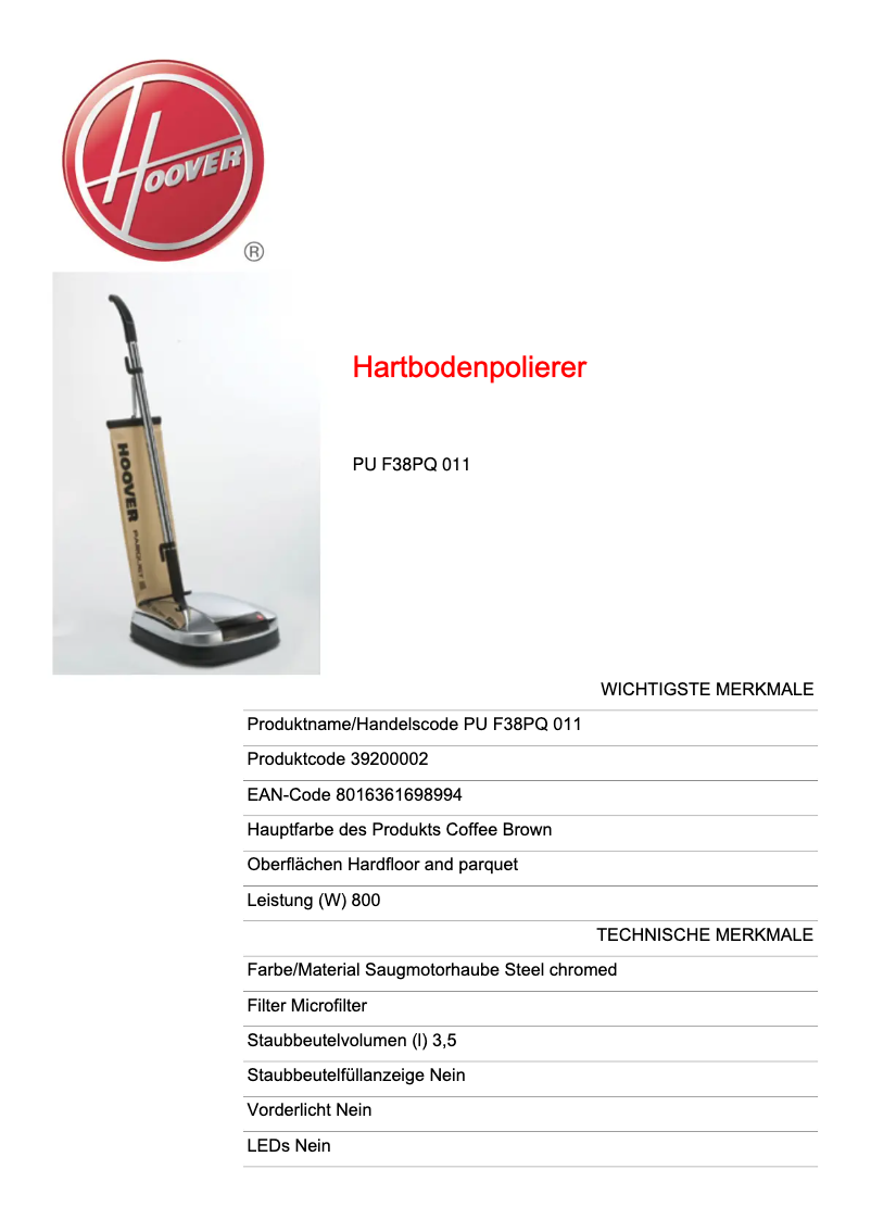 Imagen de la primera página del manual del dispositivo PU F38PQ 011