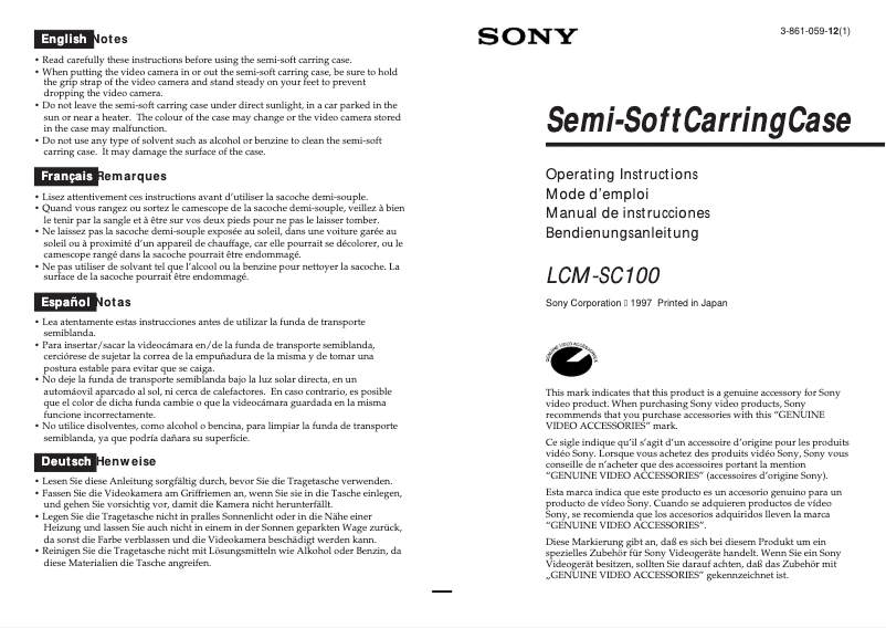 Page 1 de la notice Manuel utilisateur Sony LCM-SC100