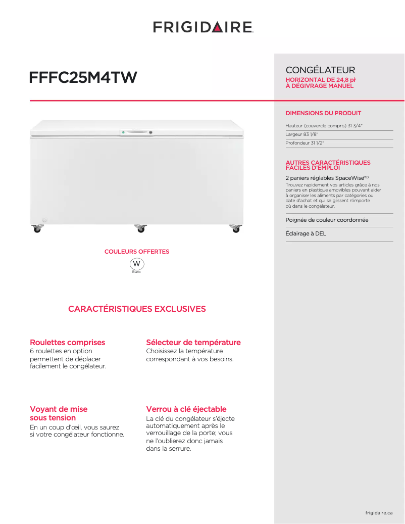 Página 1 del manual Ficha técnica Frigidaire FFFC25M4TW