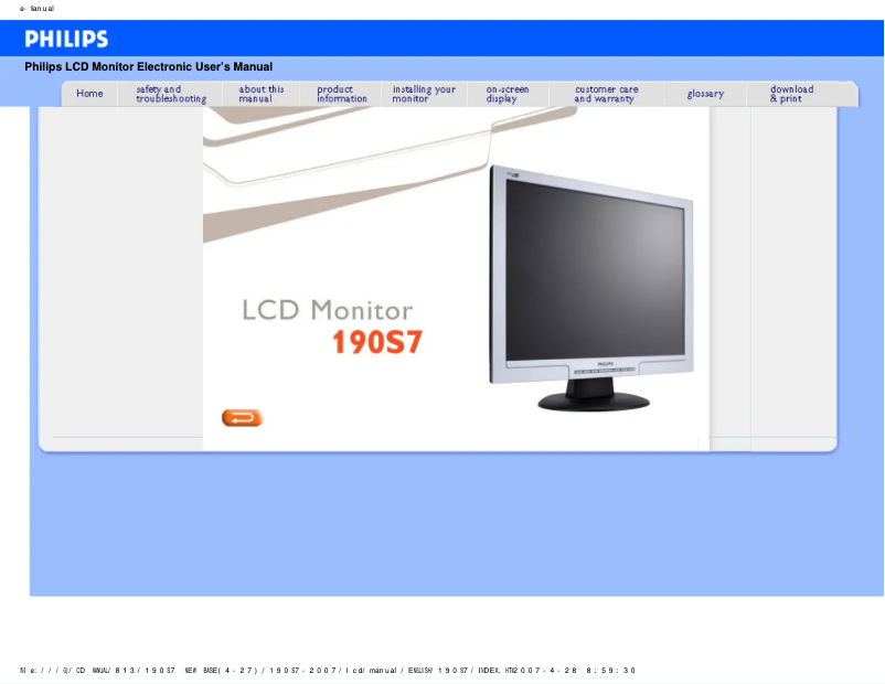 Page 1 de la notice Manuel utilisateur Philips 190S7FG