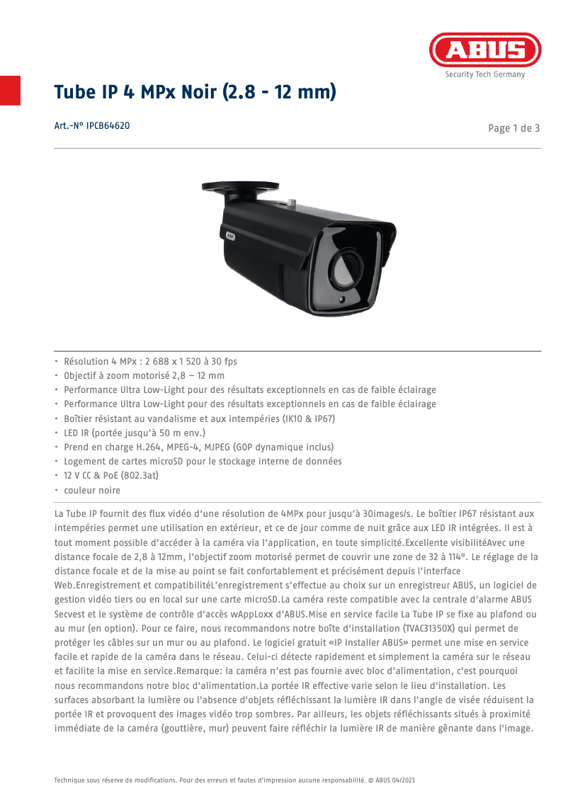 Image de la première page du manuel de l'appareil IPCB64620