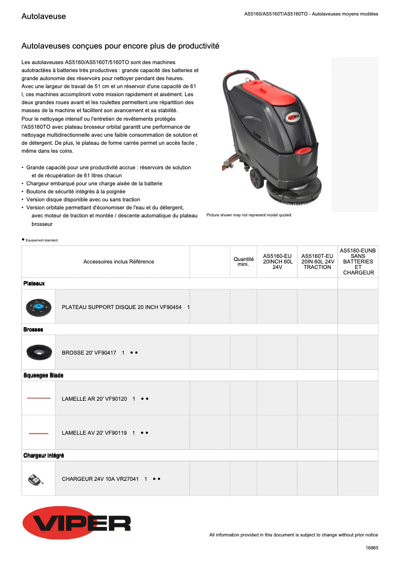 Page 1 de la notice Fiche technique Nilfisk Viper AS5160
