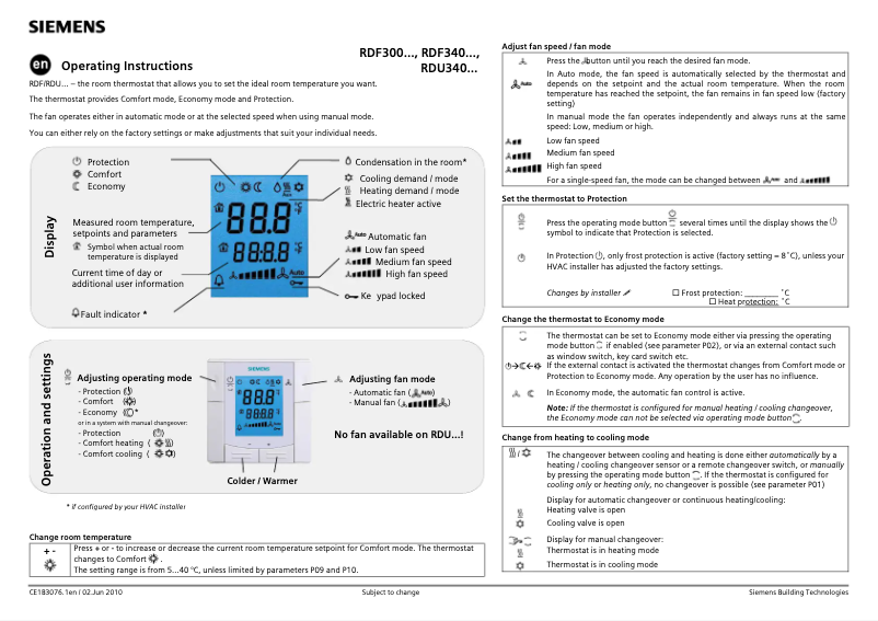 Page n°1 - Manuel utilisateur Siemens RDF300