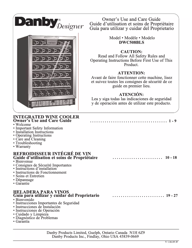 Imagen de la primera página del manual del dispositivo DWC508BLS