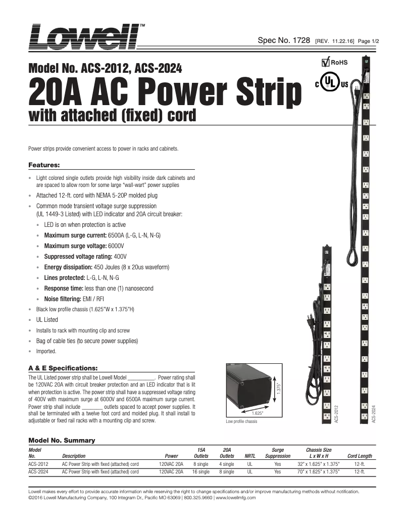 Page n°1 - Manuel utilisateur Lowell ACS-2024