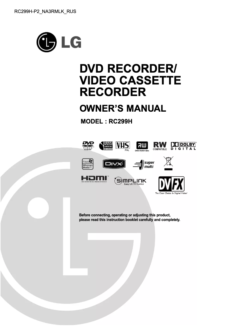 Page 1 de la notice Manuel utilisateur LG RC299H-P2