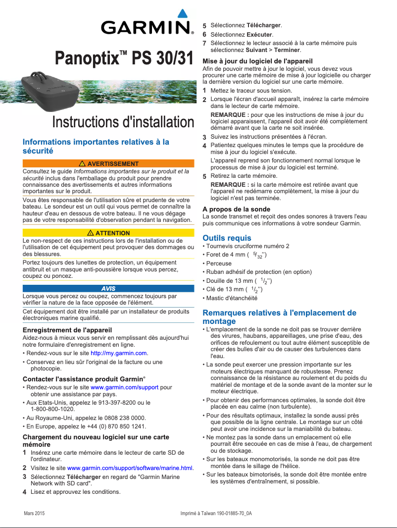 Page n°1 - Guide d'installation Garmin Panoptix PS31