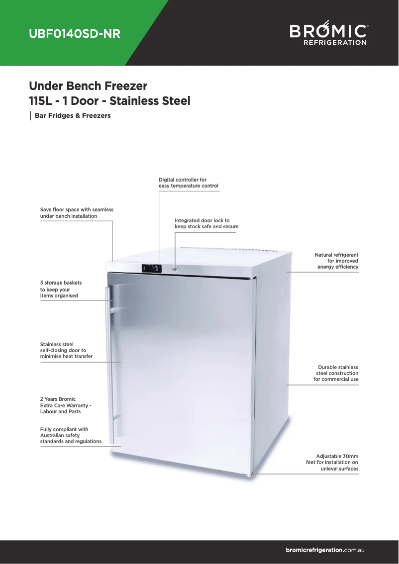 Page 1 de la notice Fiche technique Bromic UBF0140SD-NR