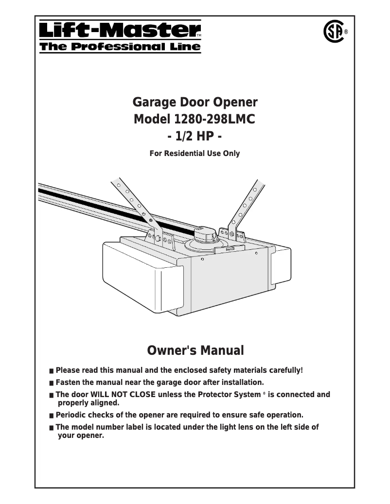 Page 1 de la notice Manuel utilisateur LiftMaster 1280-298LMC