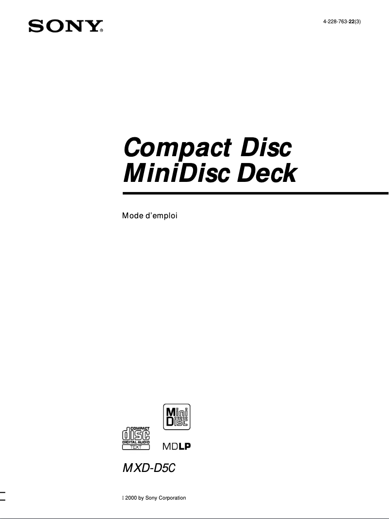Page n°1 - Manuel utilisateur Sony MXD-D5C