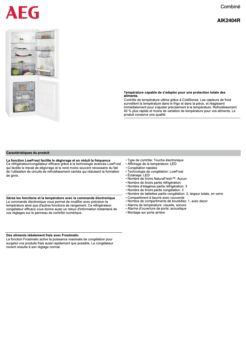 Page n°1 - Fiche technique AEG AIK2404R
