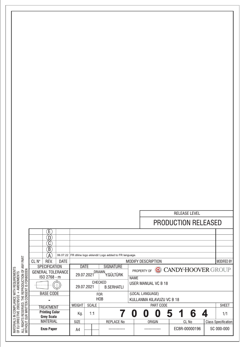 Page 1 de la notice Manuel utilisateur Candy CH64DXT