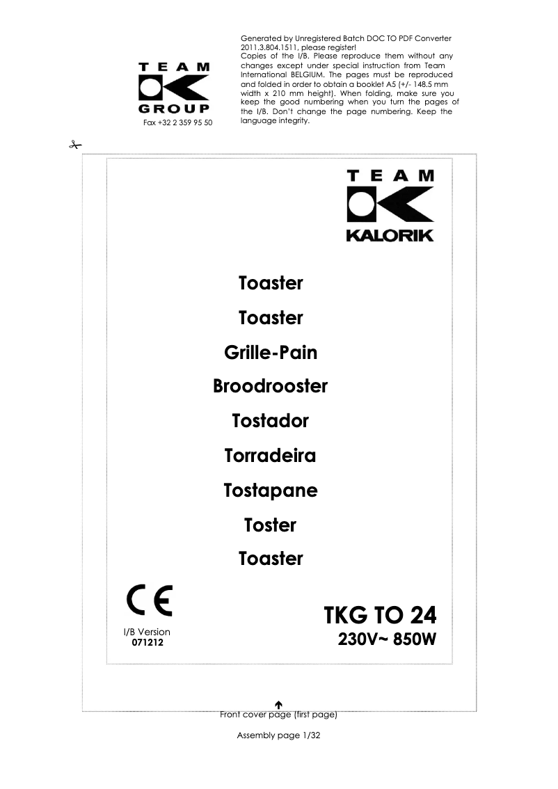 Imagen de la primera página del manual del dispositivo TKG TO 24