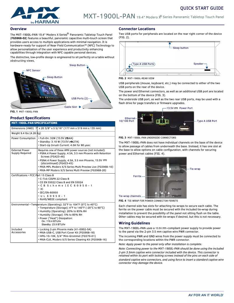 Page n°1 - Guide de démarrage rapide AMX MXT-1900L-PAN-NC