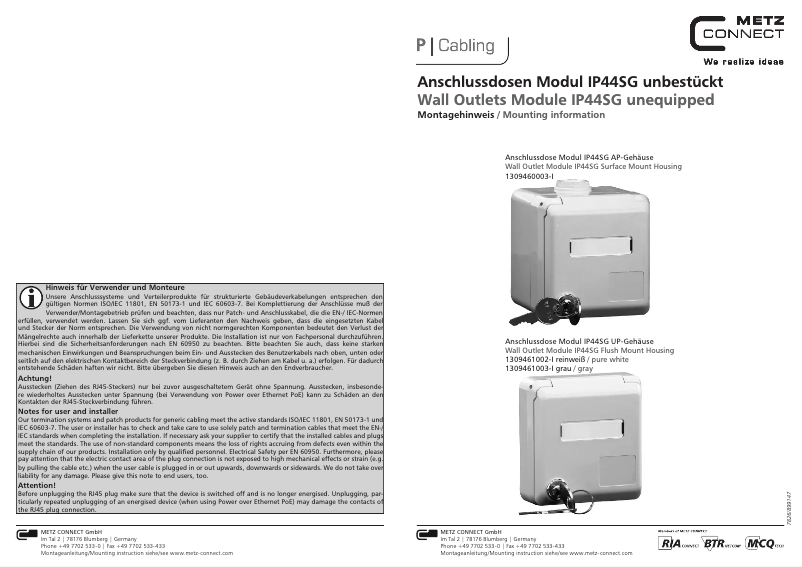 Page n°1 - Manuel utilisateur Metz Connect IP44SG