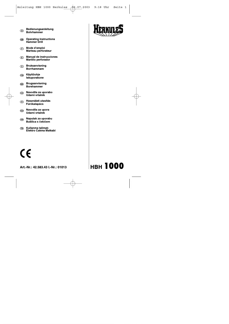 Image de la première page du manuel de l'appareil HBH 1000